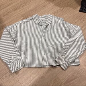 Madewell Green and White Striped Shirt